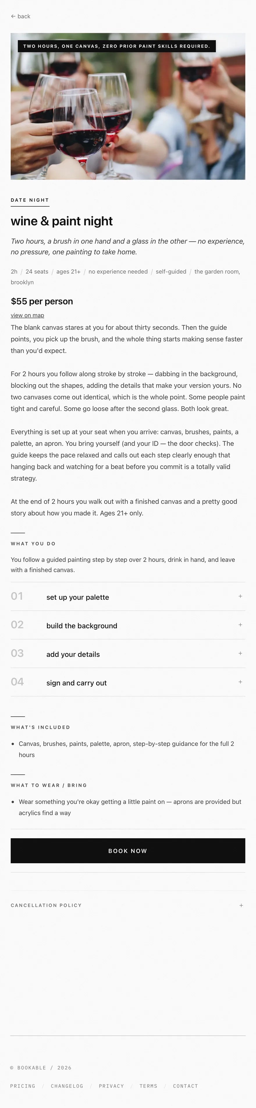 the event — the vibe, the plan, the price.